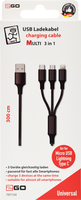 2go 3 In 1 Usb Ladekabel -Schwarz -300cm - 3in1 USB Ladekabel Micro-USB,Lightn.,USB-C Nylon 3m sw